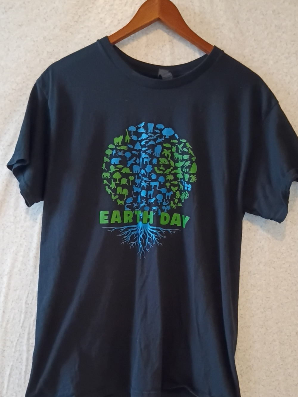 Gildan Black T-Shirt with Blue and Green Earth Day Tree Graphic